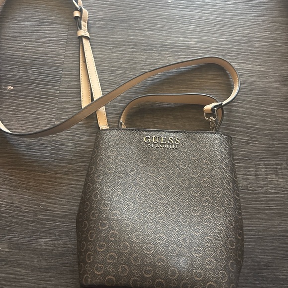 GUESS Logo Patterned Tan Crossbody Bag - Picture 1 of 2